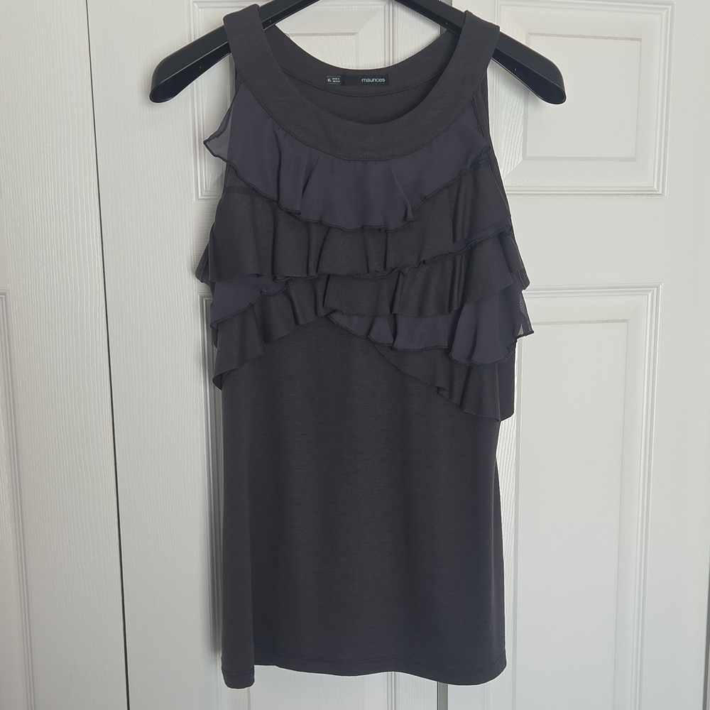 Maurices Charcoal Ruffled Sleeveless Blouse Tank Top XL